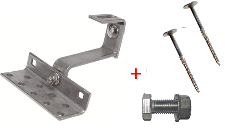 Vario Solar Dachhaken Premium PLUS+ 30x6mm Hebel A2 1.4301 Edelstahl  3x einstellbar MIT: M10 Schr/Mutter + 2x TeKo (Edelstahl)