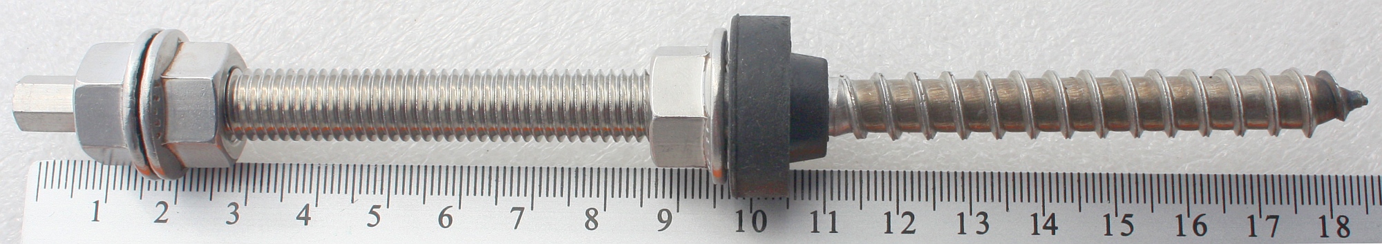 Stockschraube Solar M10x180mm. Edelstahl A2. Mit 3x Sperrzahnmuttern + EPDM.Solarbefestiger