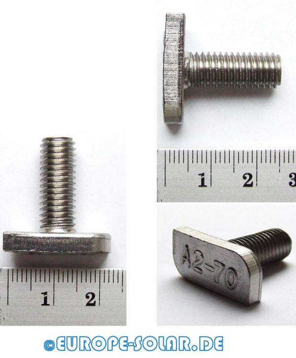 10x Hammerkopfschraube M8x20 Typ 28/15 + 10x Flanschmutter M8. Edelstahl Solar Aluprofil