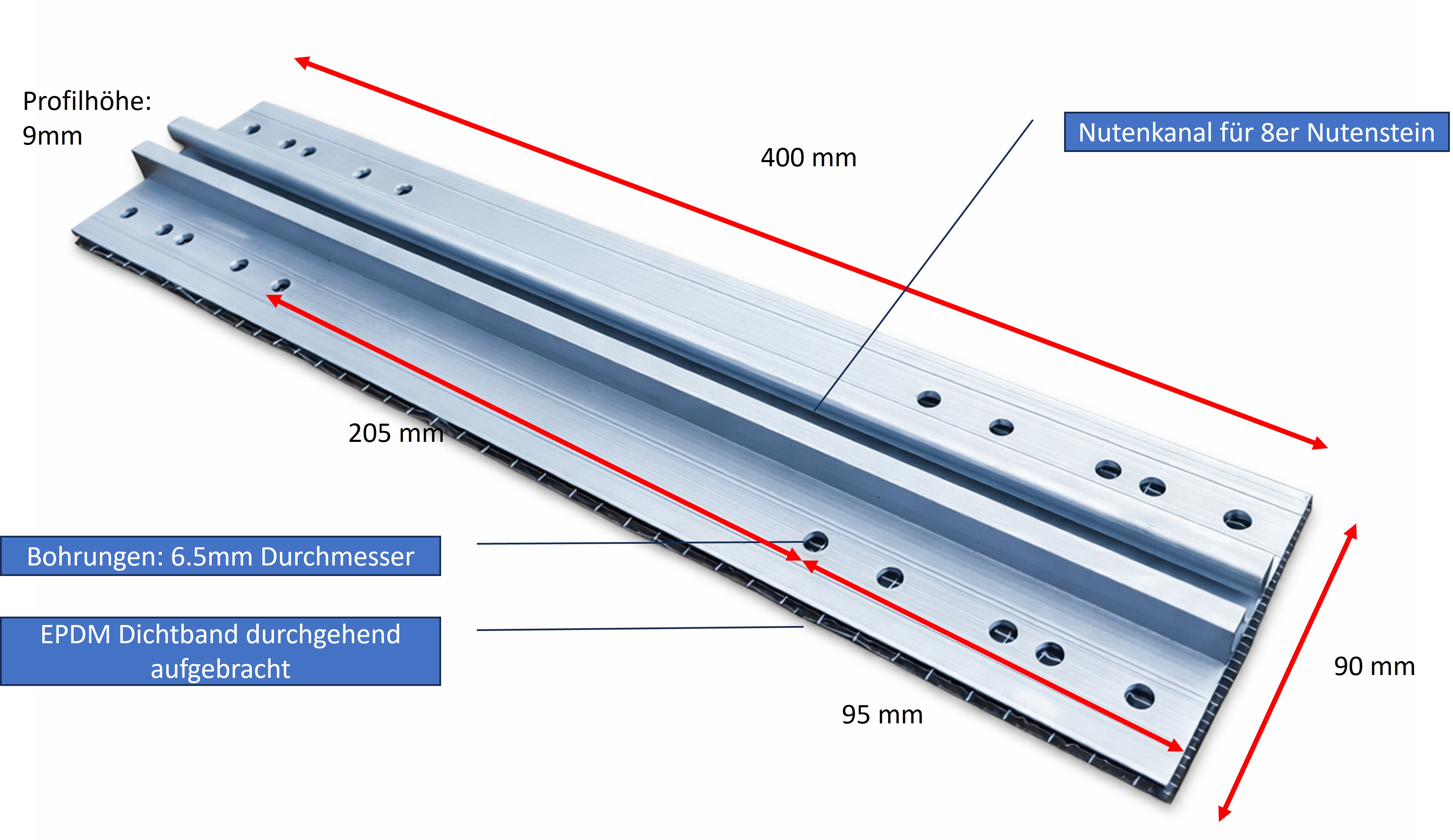Trapez Solarbefestigung 40cm mit EPDM vorgebohrt Trapezblechbrücke