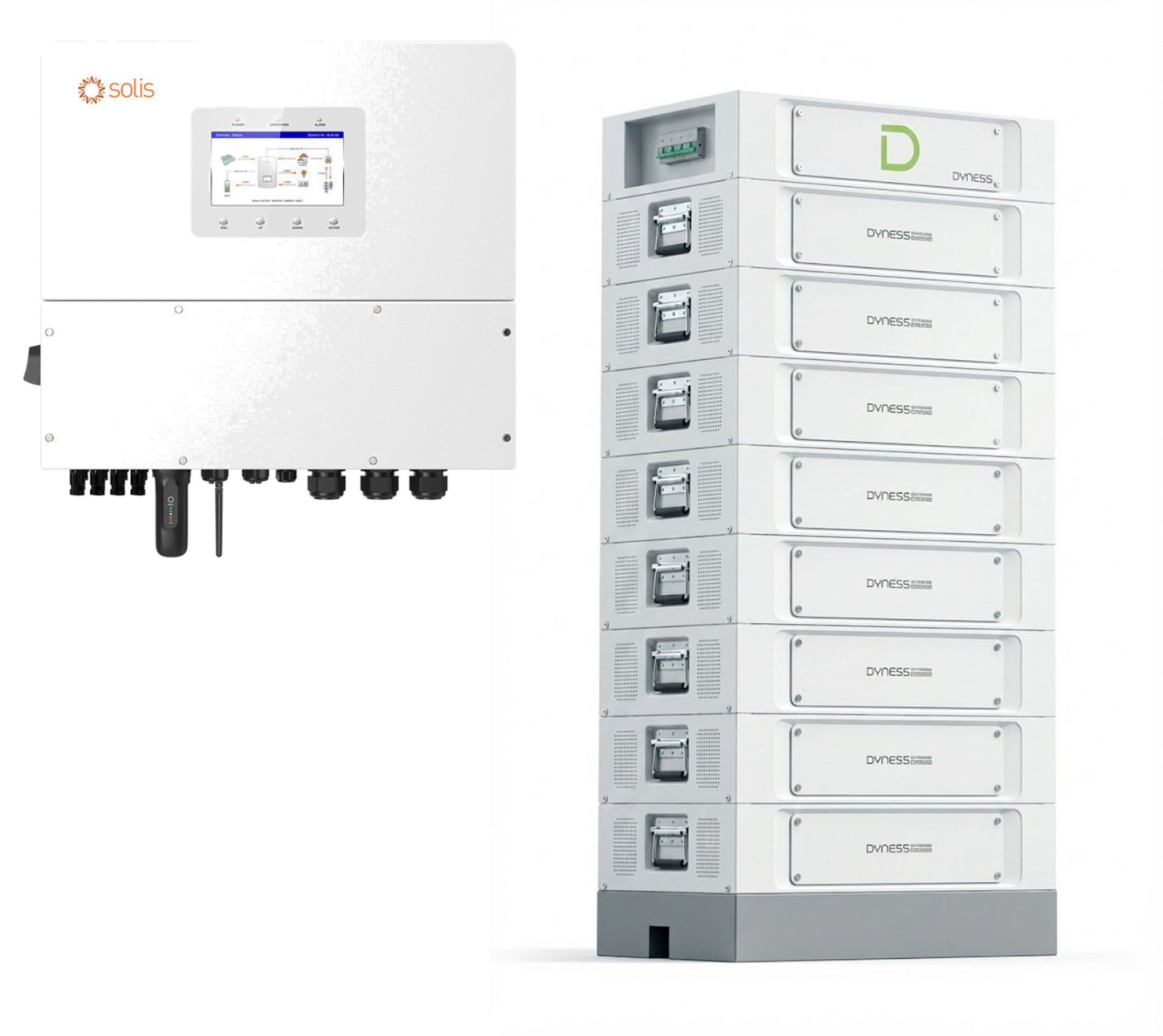 Paket: Solis S6 20 kW 3ph HV Hybrid Wechselrichter + 45kWh Dyness LFP Batterie  Stack100