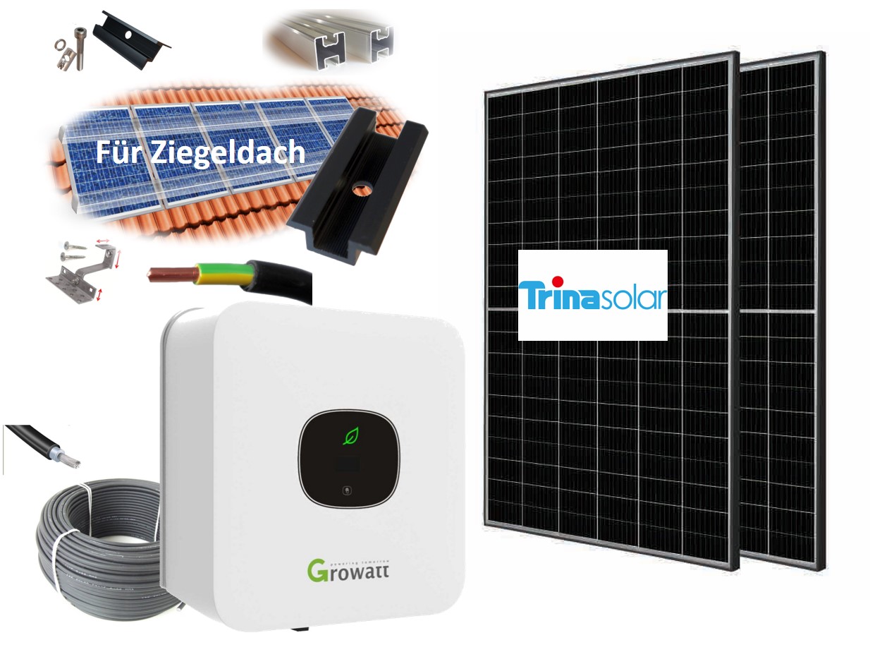 1275Wp PV Anlage Growatt  750W+ 3x 425Wp Halbzellenmodul + Gestell Ziegeldach (nur Abholung)