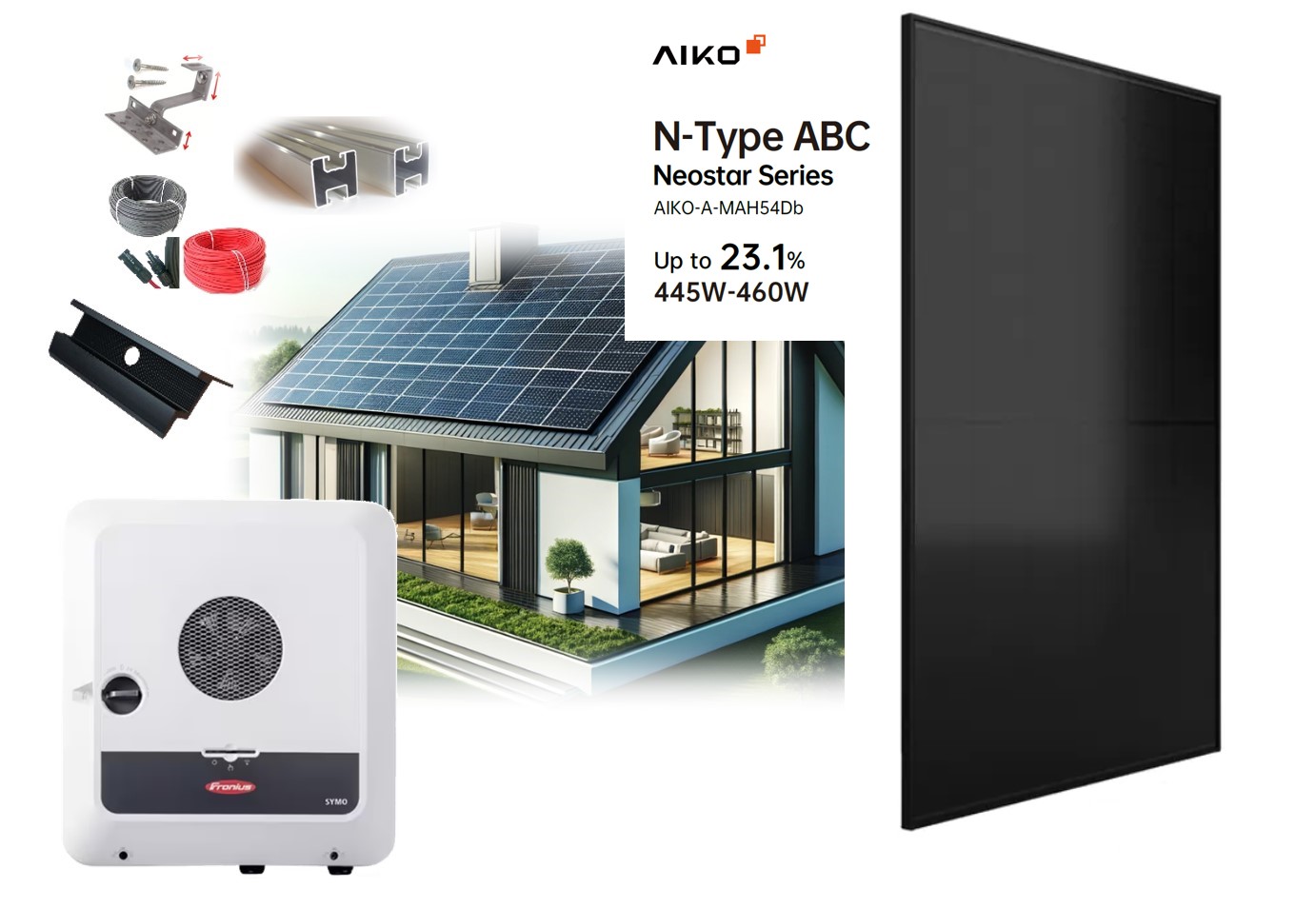 Premium 10kWp PV Anlage ALL Black Aiko Neostar 2S+ 465Wp Doppelglas Fronius GEN 24 Plus - BYD HVM 11 kWh