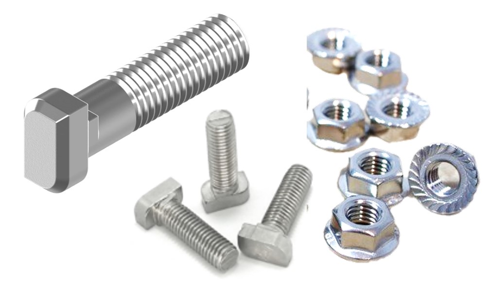 Set: 10x  Hammerkopfschraube Solar Spezial M10 + 10x M10 Sperrzahnmutter A2 Edelstahl