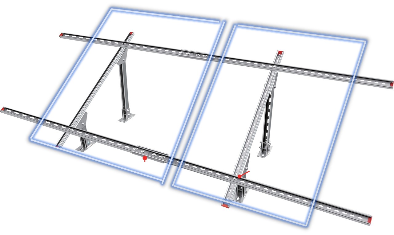 Vario Freiland Aufständerung für 2 Solarmodule 20° - 35° einstellbar Boden PV