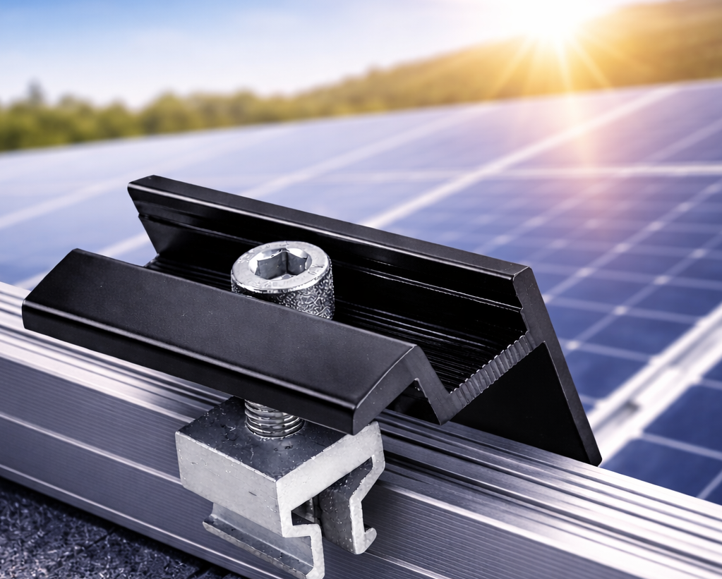 Klick Solar Endklemme SCHWARZ ELOXIERT Rahmenhöhe 30mm -Set vormontiert mit Schraube/Clips