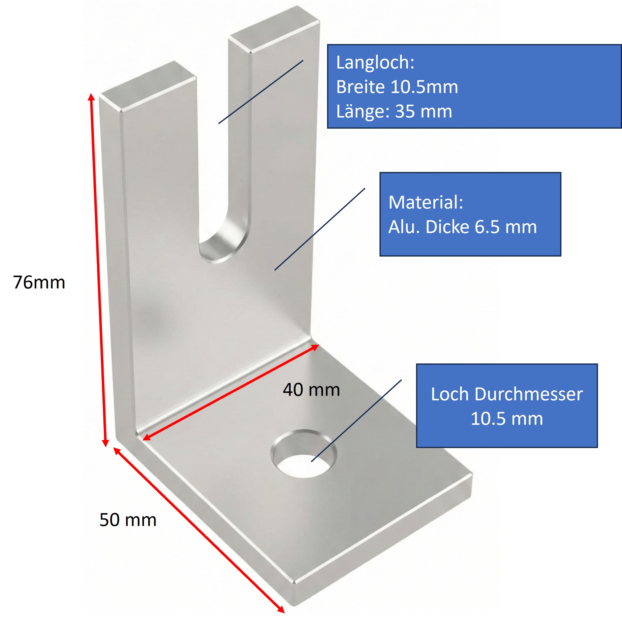 Winkel  mit nach oben offenem Langloch stabile Ausführung 76x50mm für Solar Unterkonstruktion