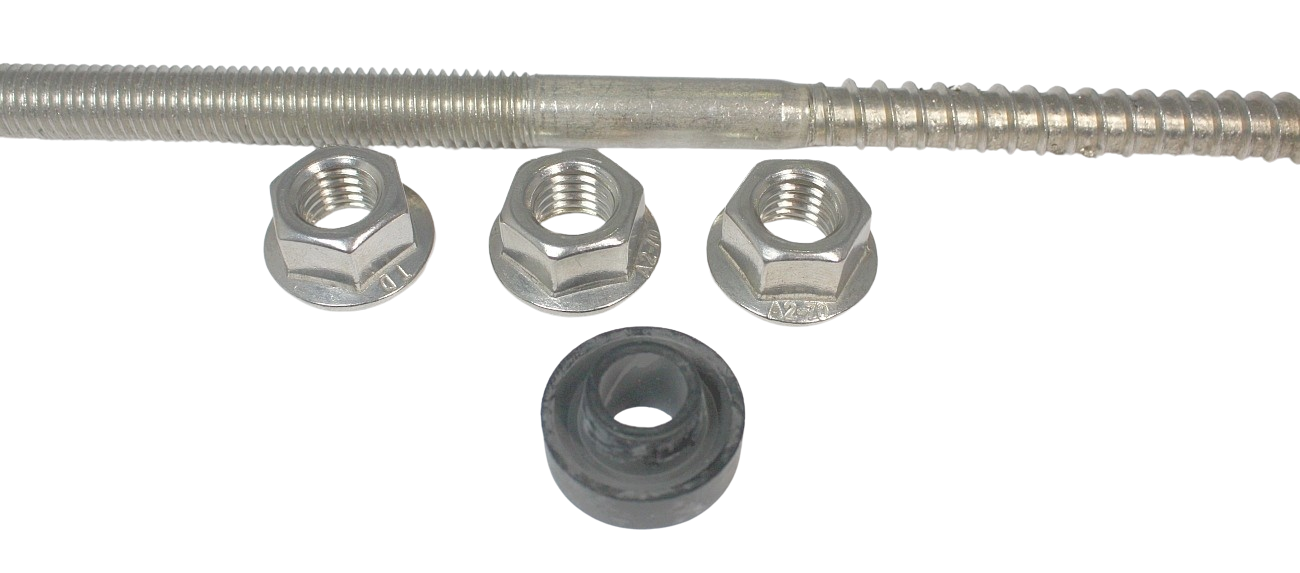 Stockschraube M12x300mm. Edelstahl. Mit 3xSperrzahnmutter + EPDM. Solar