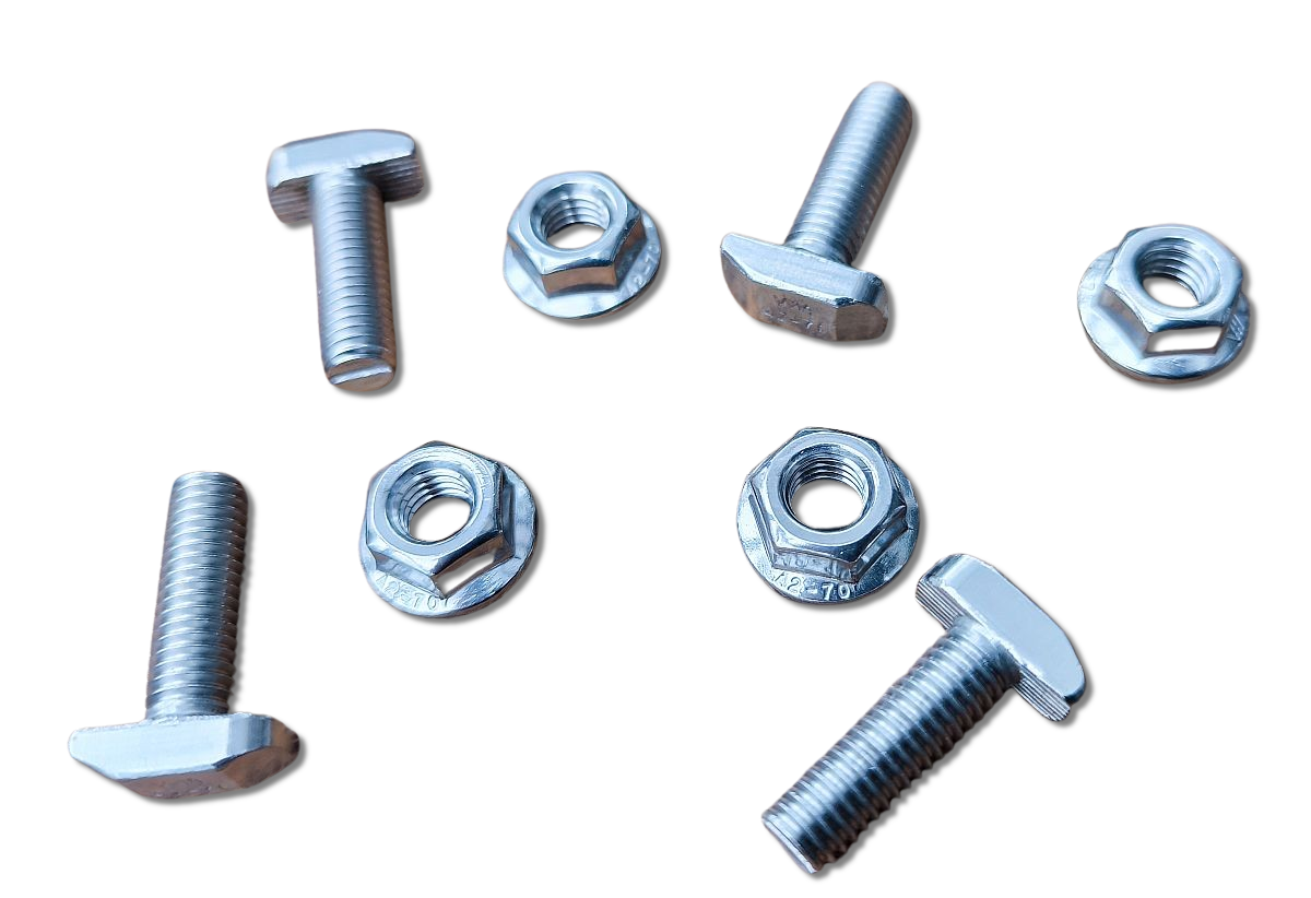 10x Hammerkopfschraube M8x25mm (Sonderform) + 10x M8 Sperrzahnmutter – passend für 10er Nut Solar Aluprofil