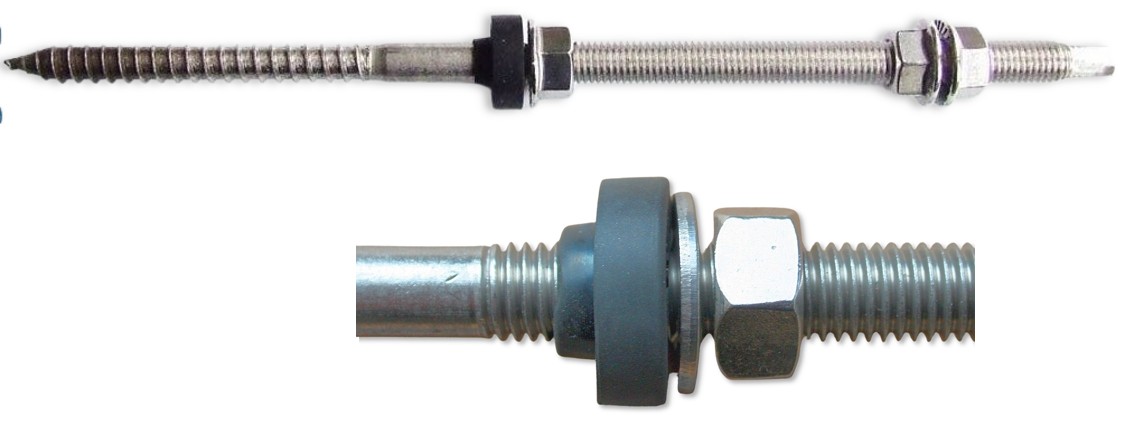 Edelstahl Stockschraube M12x300 mm. Konfektioniert mit 3x M12 Mutter und Unterlegscheibe