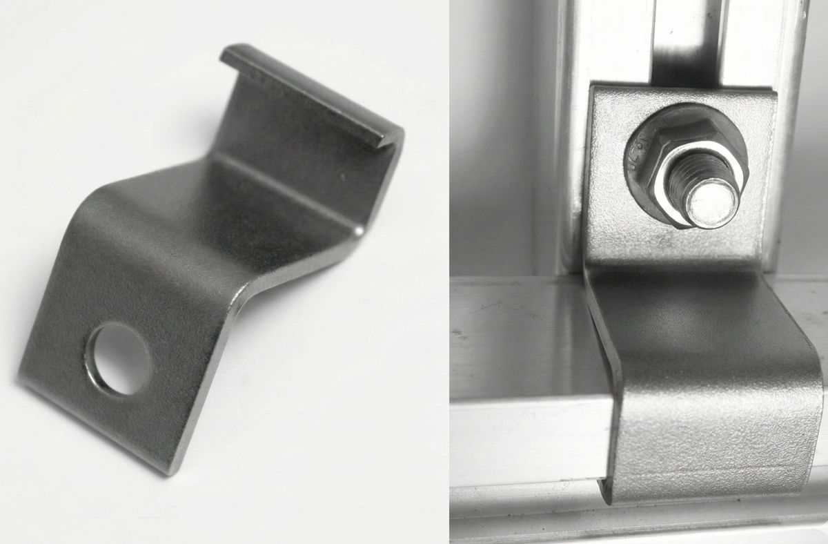 1x Kreuzverbinder. Edelstahl. PV Verbindungswinkel Aluschiene. Solar Befestigung