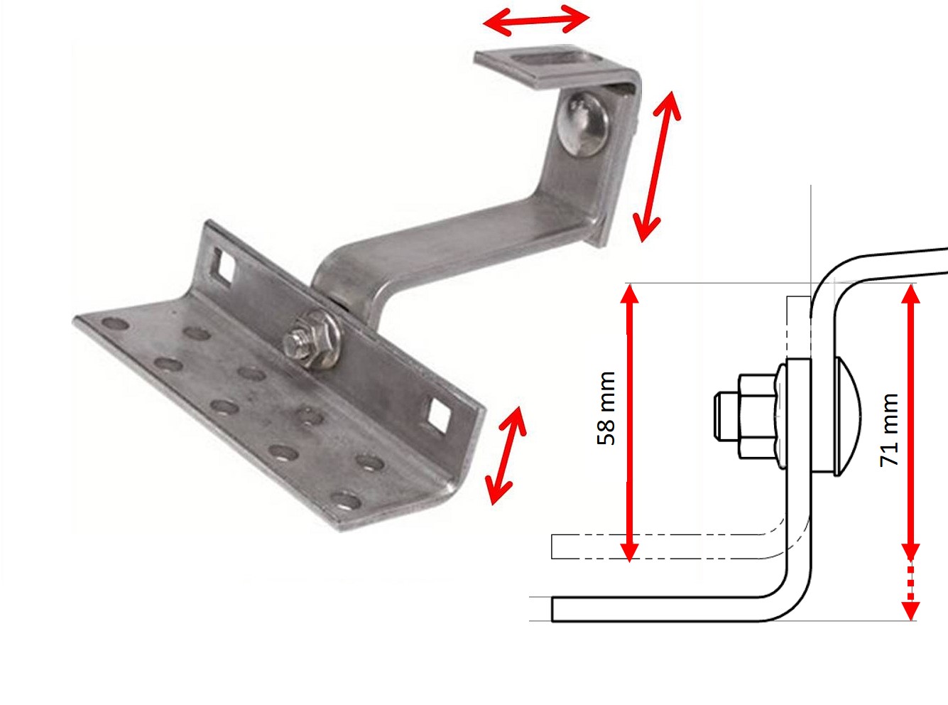 Vario Solar Dachhaken Sonderanfertigung für Hohe Lattung Premium 1.4301