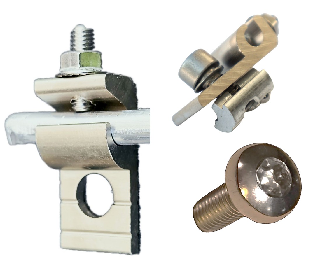 Erdungsklemme Alu  für 8er Nut M8x16 + Nutenstein / Edelstahl Potenzialausgleich Solar PV für Aludraht