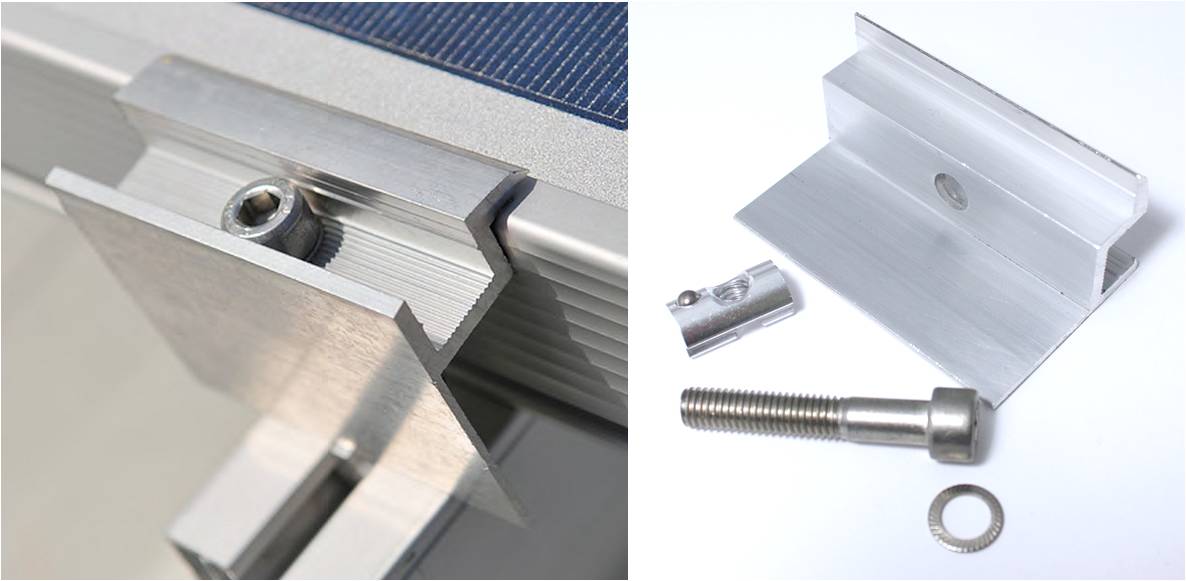 Solar Endklemme Rahmenhöhe 30mm - 50mm. Set mit Schraube/Nutenstein.
