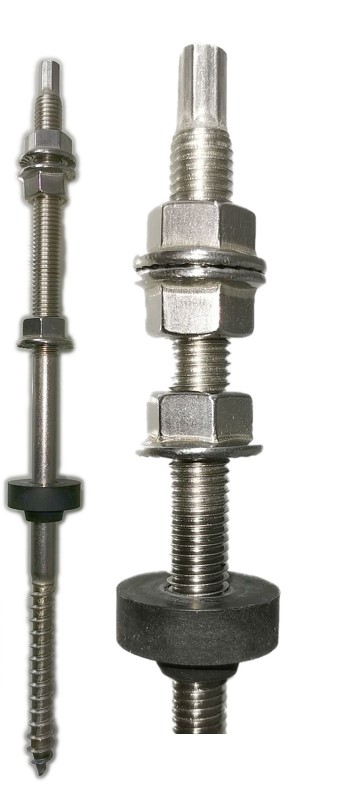 Stockschraube M10x250mm Solarbefestigung Edelstahl V2A  EPDM 3x Sperrzahnmutter PV Befestigung