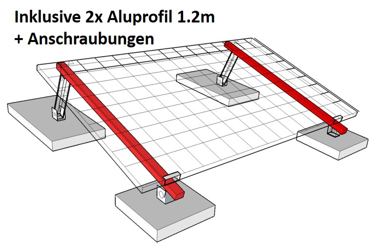 Set: 2x Solar Vario Aufständerung + 2x Aluprofil 1,3m Einstellbar 20° - 40°