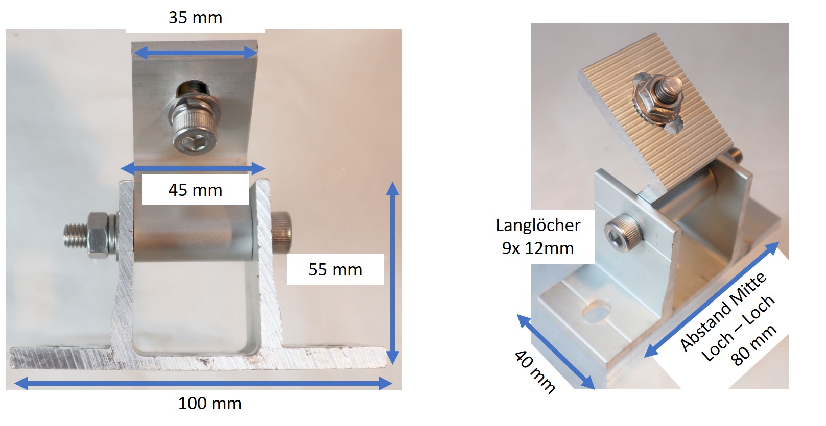 Set: 2x Solar Vario Aufständerung + 2x Aluprofil 1,3m Einstellbar 20° - 40°