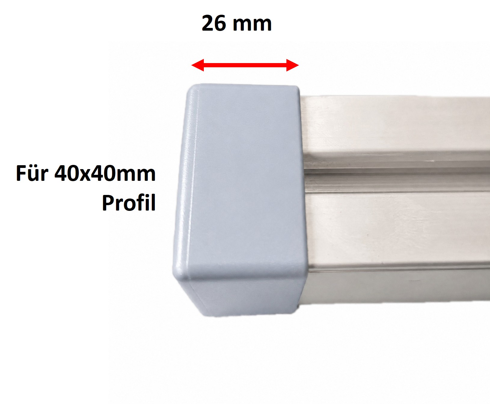 4 x GRAUE ENDKAPPE LANGE ÜBERDECKUNG Abdeckkappe Solarprofil 40x40 mm