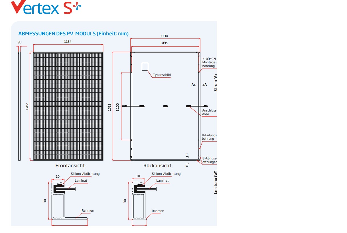 Trina 465Wp Photovoltaikmodul Vertex S+ Glas/Glas TSM-465NEG9R.28 1762x1134x30mm