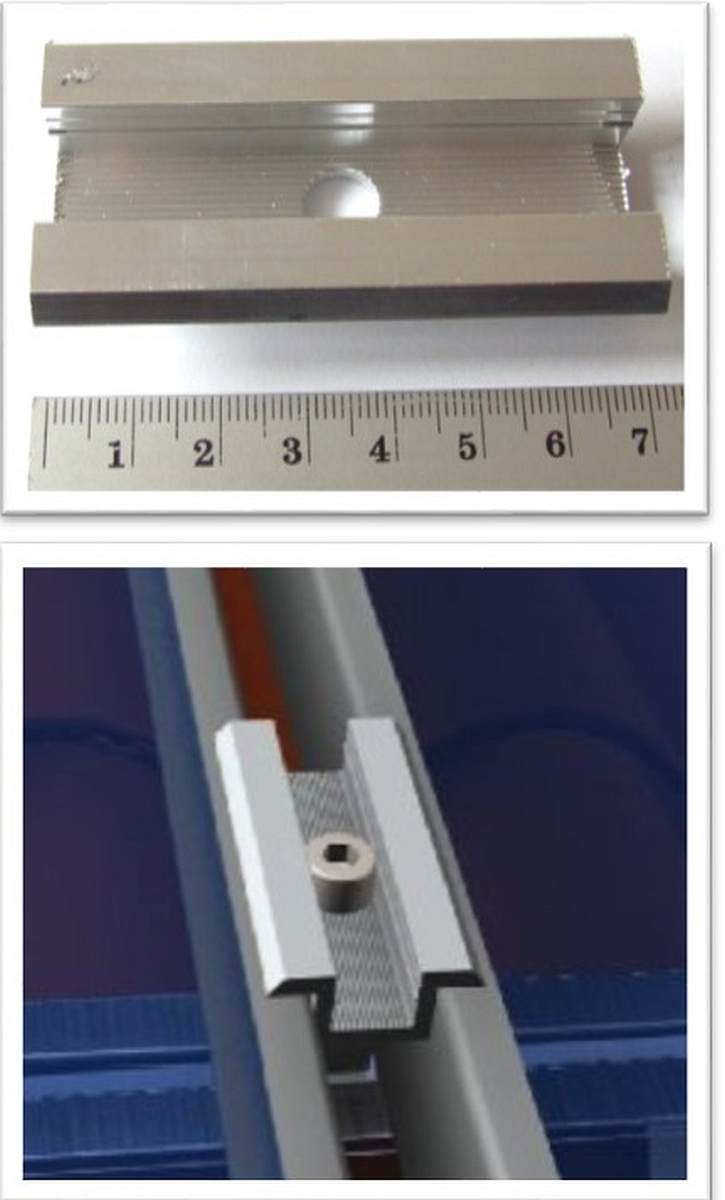 Solar Mittelklemme. Rahmenhöhe 30mm - 50mm. Set mit Schraube/Nutenstein.