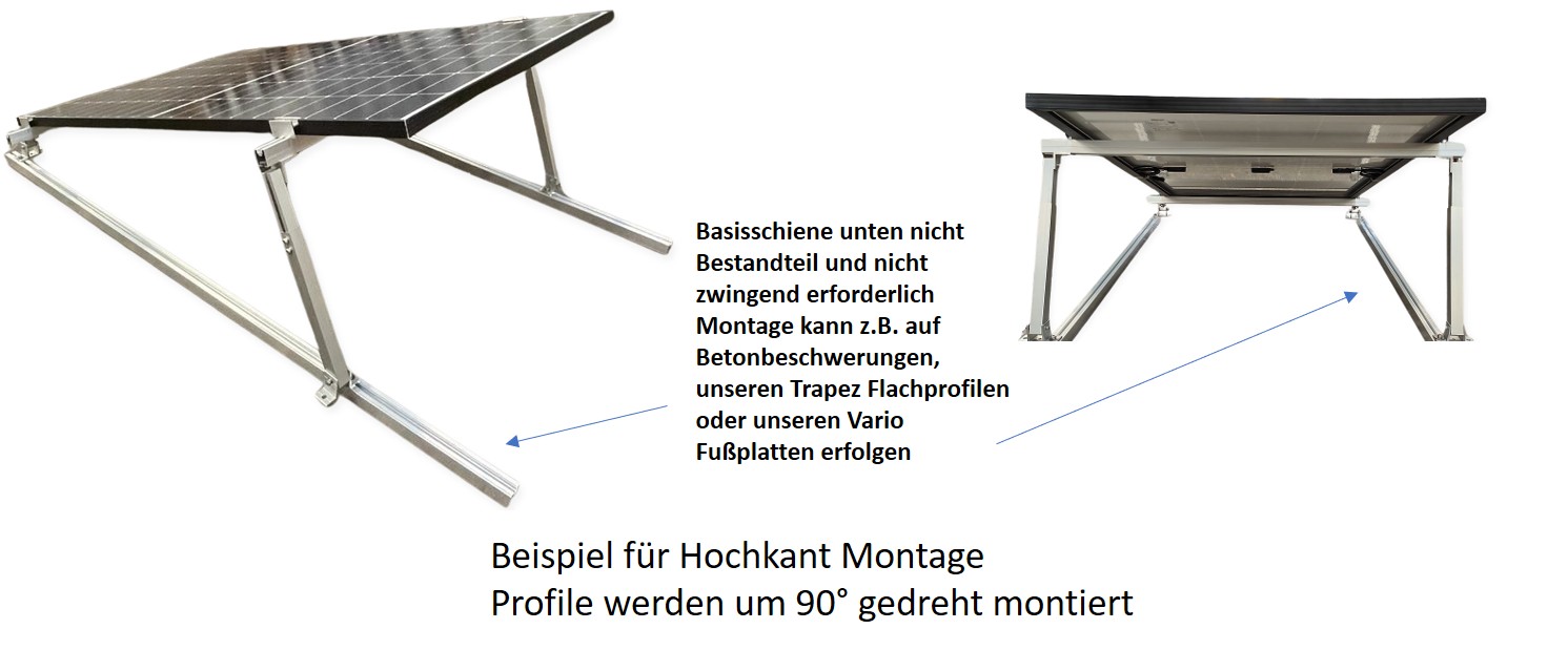 Set: 2x Solar Vario Aufständerung + 2x Aluprofil 1,3m Einstellbar 20° - 40°