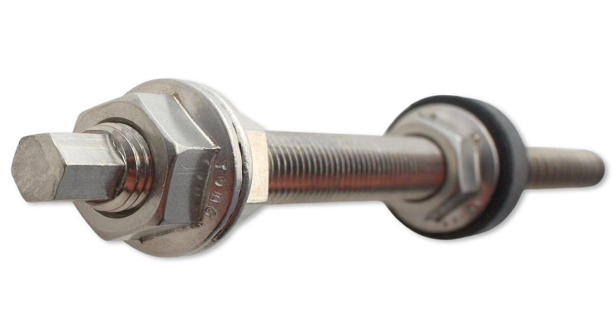 Stockschraube Solar M10x180mm. Edelstahl A2. Mit 3x Sperrzahnmuttern + EPDM.Solarbefestiger