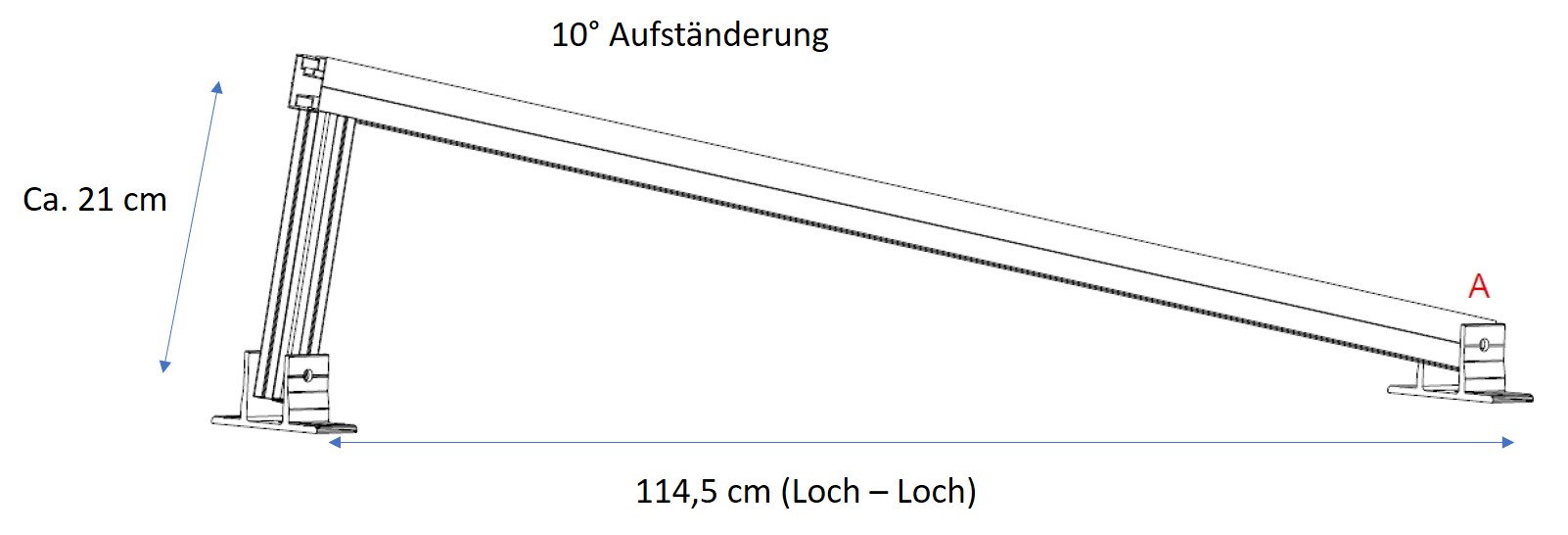 Fix 10° Solar Aufständerung SCHWARZ Wand/Flachdach 2 Stck für ein Solarmodul mit Aluprofilen