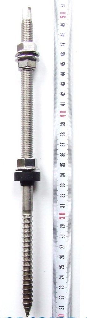 Edelstahl Stockschraube M12x300 mm. Konfektioniert mit 3x M12 Mutter und Unterlegscheibe