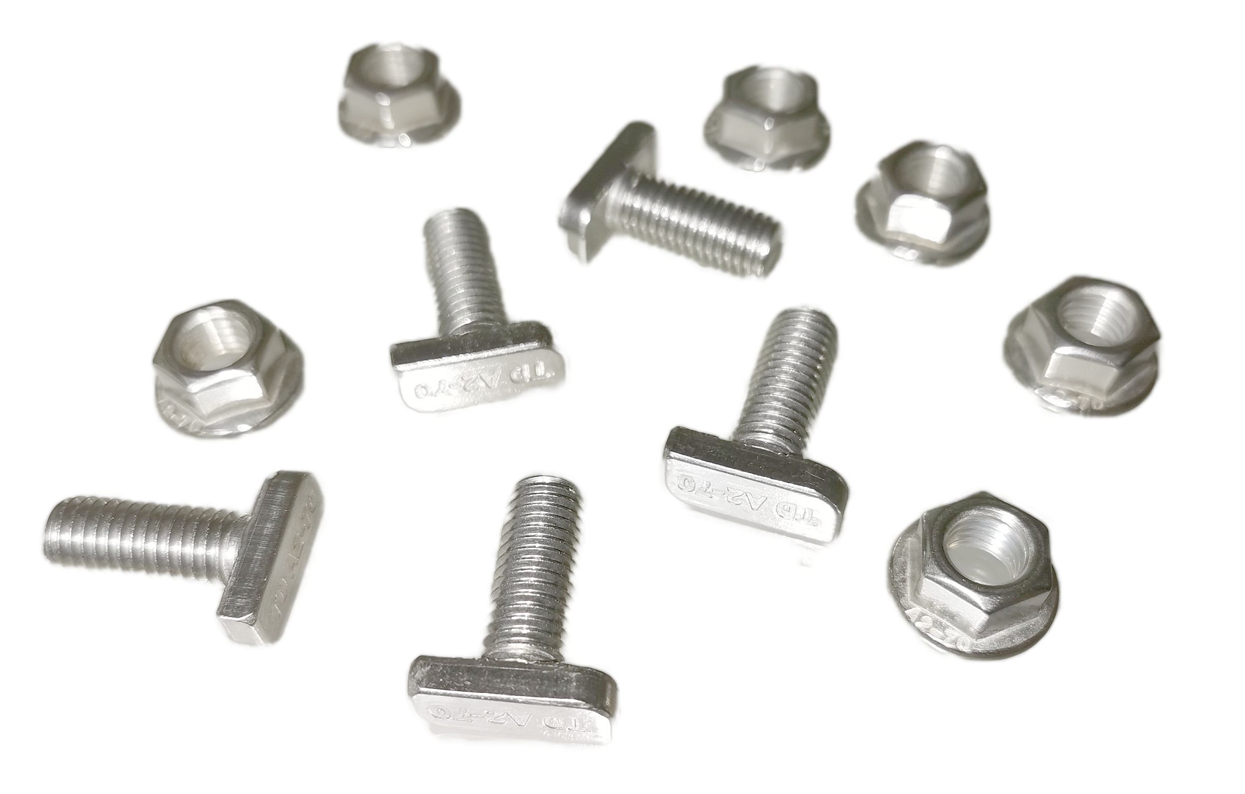 Set: 10x M10x25mm Hammerkopfschraube (28/15) für Solarprofil + 10x M10 Sperrzahnmutter A2 Edelstahl