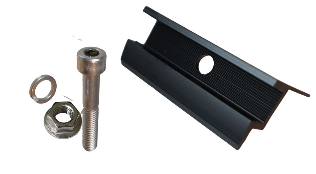 Solar Endklemme Set mit M8 Sperrzahnmutter + Schraube Rahmenhöhe 30mm, Schwarz oder Silber