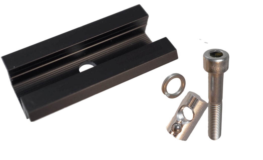 Solar Mittelklemme SCHWARZ PREMIUM Set mit Schraube / Nutenstein. Rahmenhöhe 30mm - 50mm