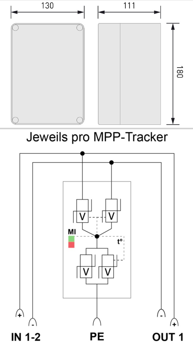 CITEL 1 MPP Überspannungsschutz Typ2+3 mit Federkraftklemme Solar Anschlussbox IP65 GAK SPD (GAK1.K2x10.K1x10.DP40-1-XS)