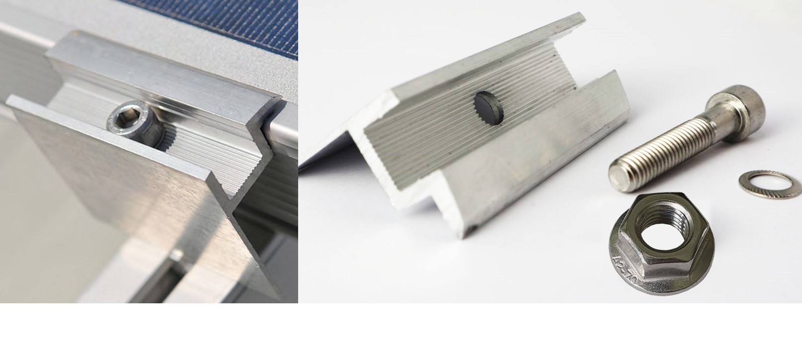 Solar Endklemme Set mit M8 Sperrzahnmutter + Schraube Rahmenhöhe 30mm, SILBER PRESSBLANK