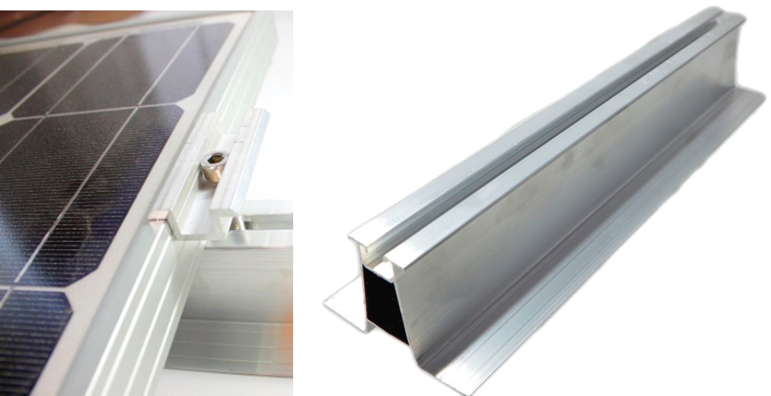 Trapezblech Solar Befestigung Set: 35cm Länge Schiene+ Mittelklemme. Hohe Ausführung 60mm