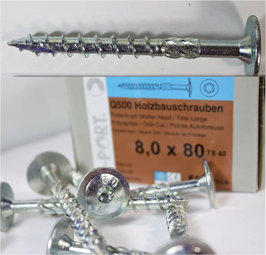 50 Stck Tellerkopfschraube 8x80mm Befestigung Dachhaken verzinkt TX 40 Holzbau