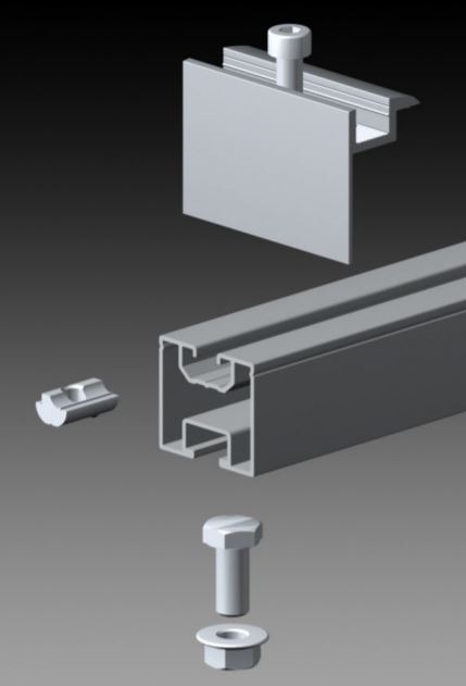 Aluprofil Solar 40x40mm, Länge ca. 3,55m (355cm),  Oben Nutenstein, unten Sechskantschraube (DIN933)