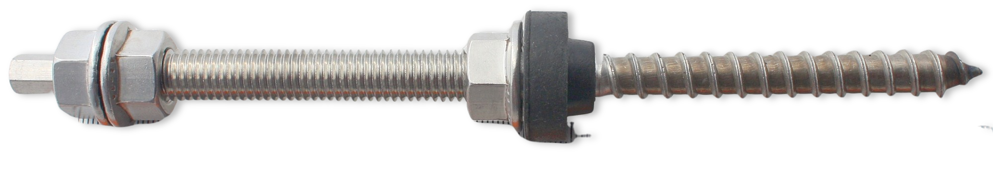 Stockschraube Solar M10x180mm. Edelstahl A2. Mit 3x Sperrzahnmuttern + EPDM.Solarbefestiger