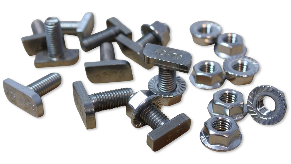 10x Hammerkopfschraube M8x20 Typ 28/15 + 10x Flanschmutter M8. Edelstahl Solar Aluprofil