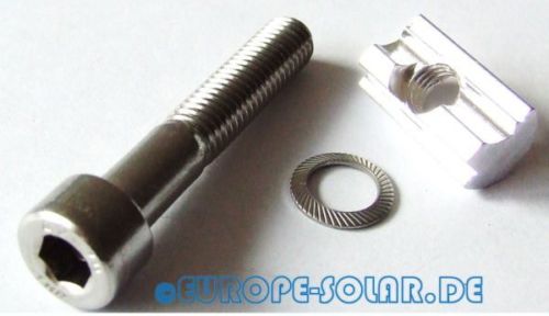Solar Mittelklemme SCHWARZ ECO Set mit Schraube / Nutenstein. Rahmenhöhe 30mm