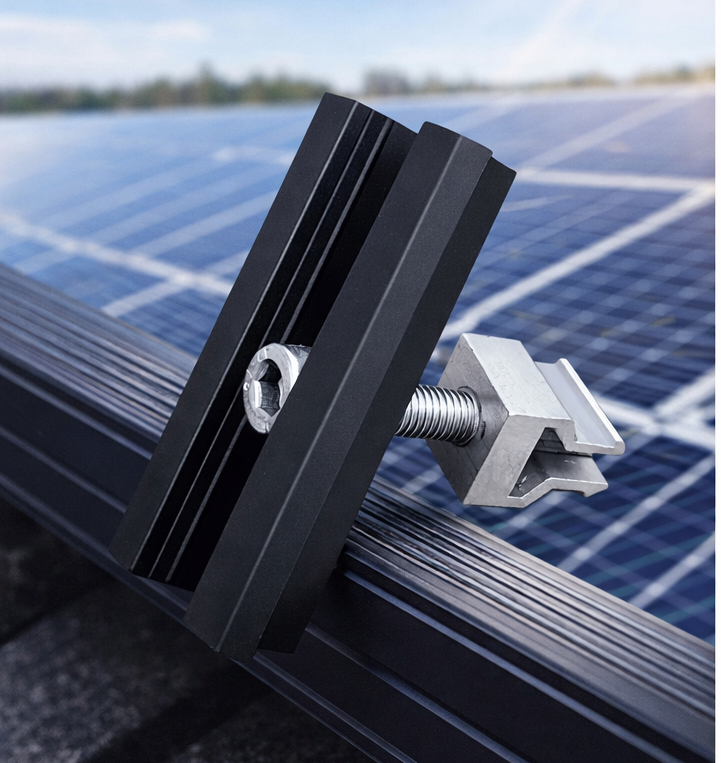 Klick Solar Mittelklemme SCHWARZ ELOXIERT Rahmenhöhe 28mm - 34mm Set vormontiert mit Schraube/Clips